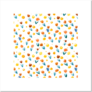 Watercolor tulips pattern - yellow and blue Posters and Art